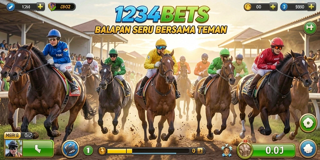 Gameplay seru balapan di 1234BETS menampilkan aksi cepat.