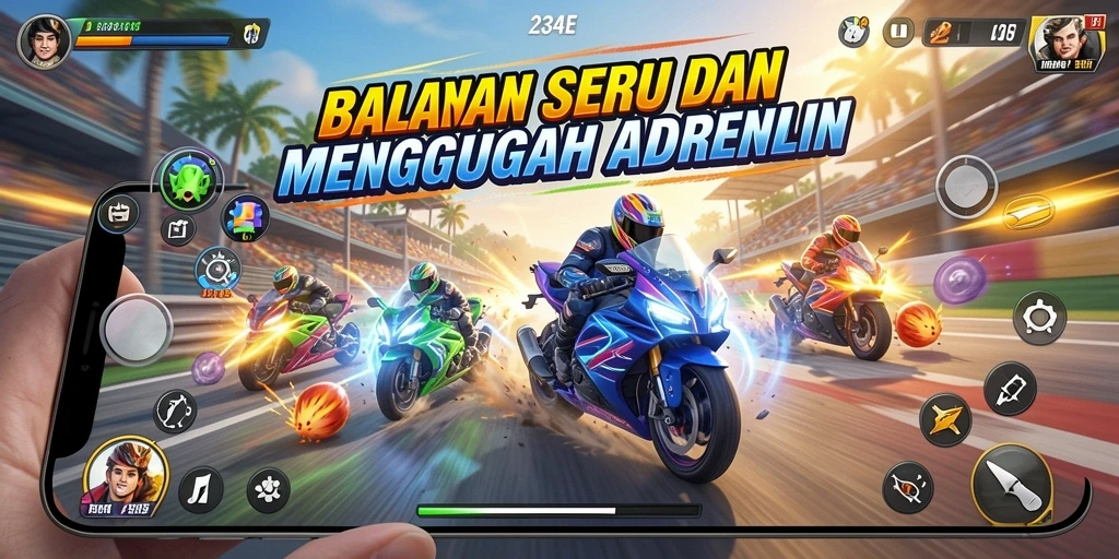 Screenshot gameplay 234E yang menunjukkan balapan seru di jalanan.
