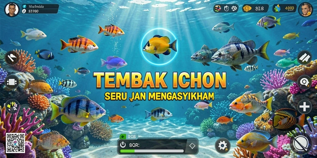 Screenshot utama 8QR menampilkan momen seru menangkap ikan di laut.