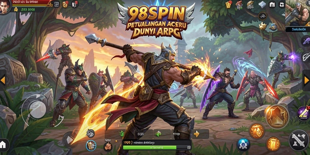 Tangkapan layar grafik luar biasa 98SPIN menampilkan aksi seru dalam pertempuran ARPG.