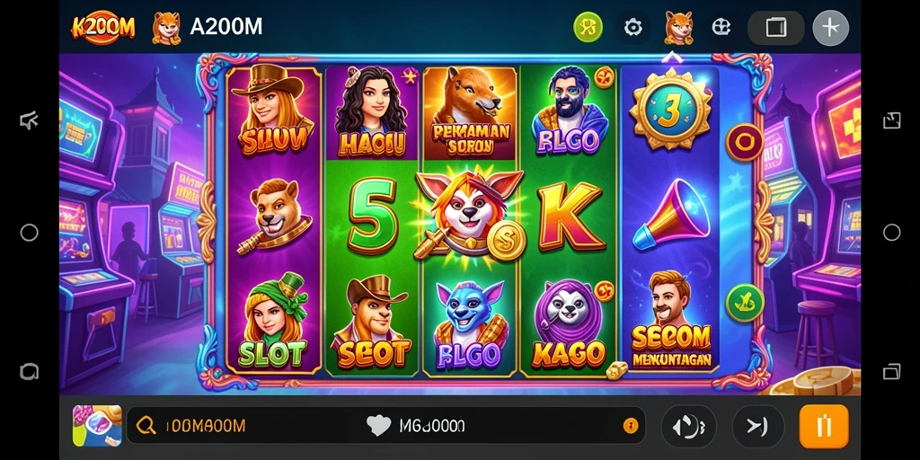 Screenshot A200M menampilkan momen seru saat bermain Slot.