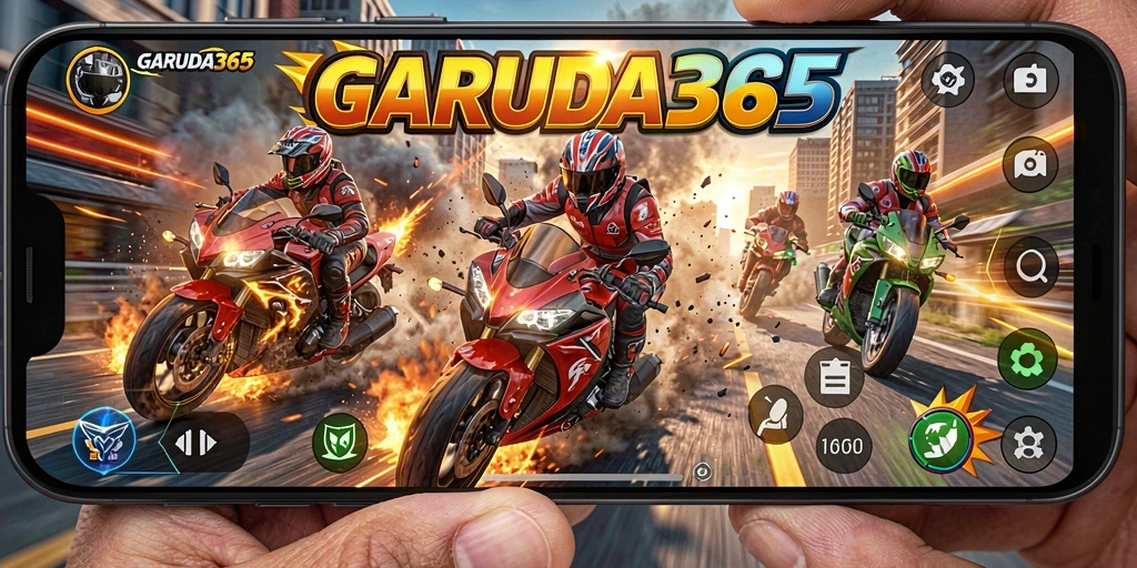 Tampilan menarik dari gameplay balapan motor GARUDA365.