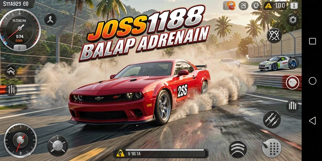 Screenshot gameplay JOSS188 menampilkan mobil balap yang melaju kencang di trek.