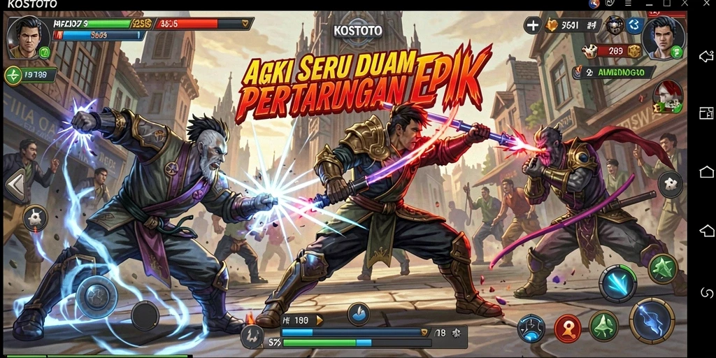 Screenshot gameplay KOSTOTO menampilkan aksi mendebarkan dalam pertarungan.