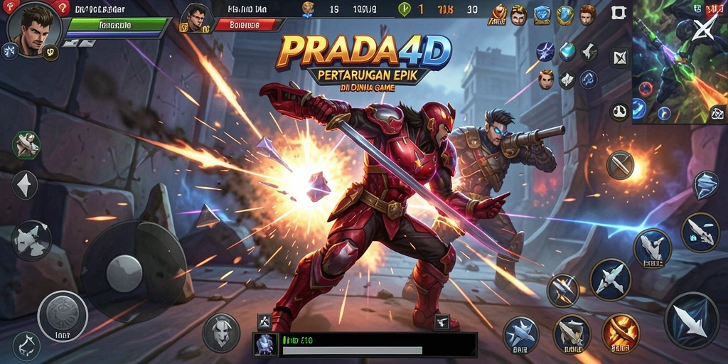 Screenshot gameplay PRADA4D menunjukkan aksi pertarungan yang intens dan mendebarkan.