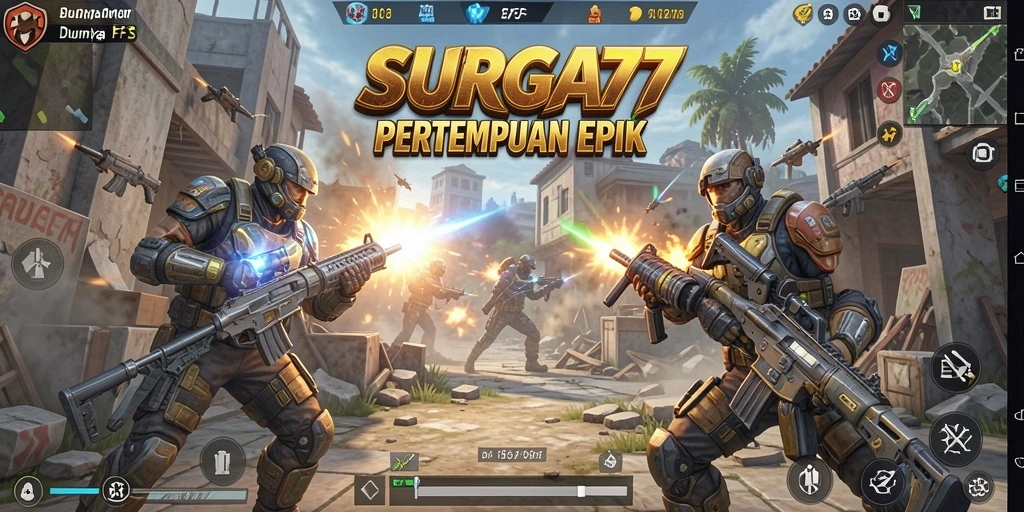 Gameplay seru SURGA77 dalam pertempuran FPS.