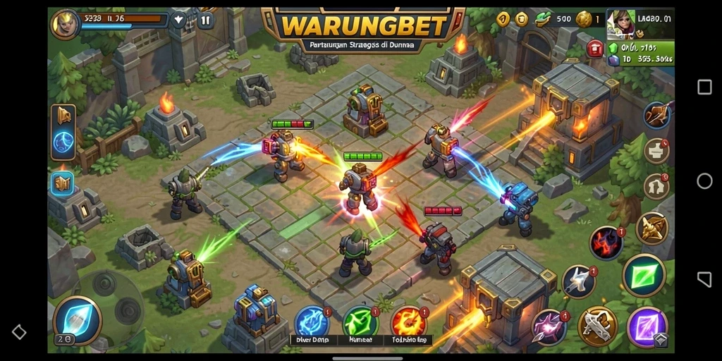 Tampilan menarik dari gameplay Tower Defense di WARUNGBET.